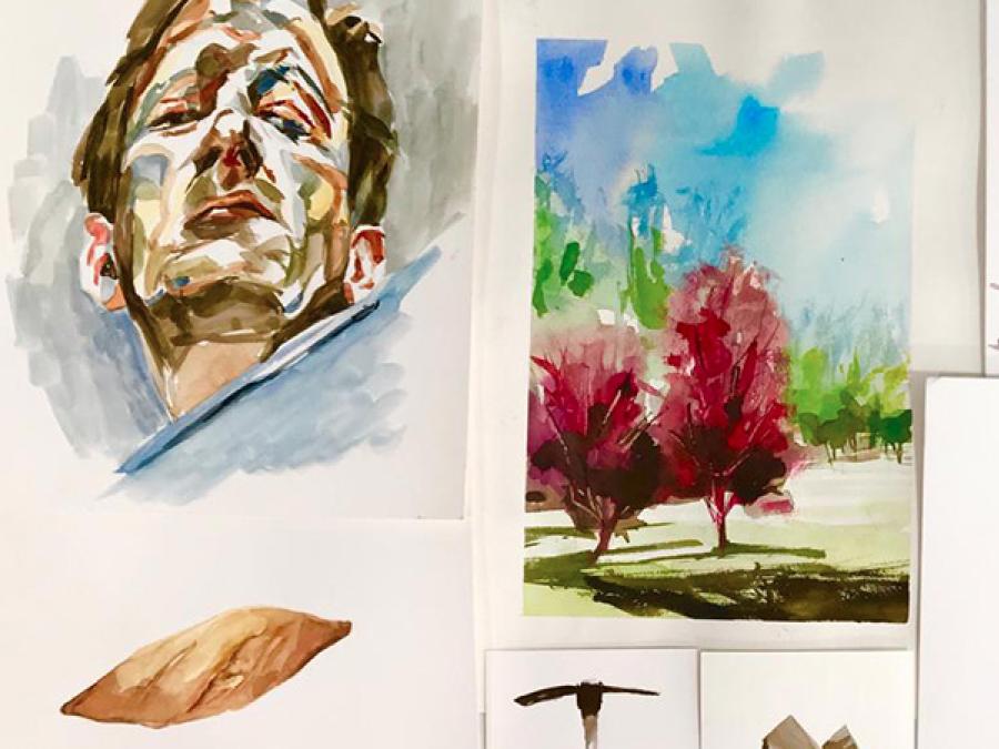 Dibujos varios en acuarela
