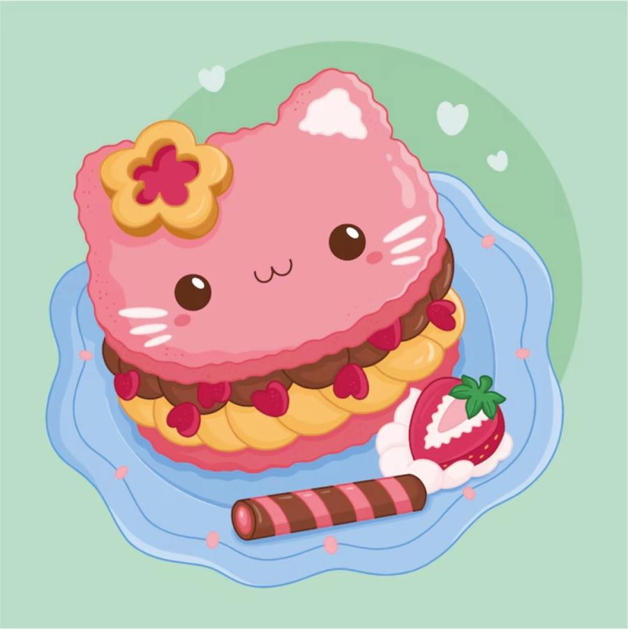 UN PASTEL CON LA CARITA DE UNA GATITA ROSA